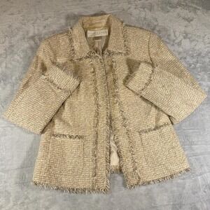 90s Vintage Doncaster Silk Tweed Jacket | Beige Textured Bouclé | Size 12